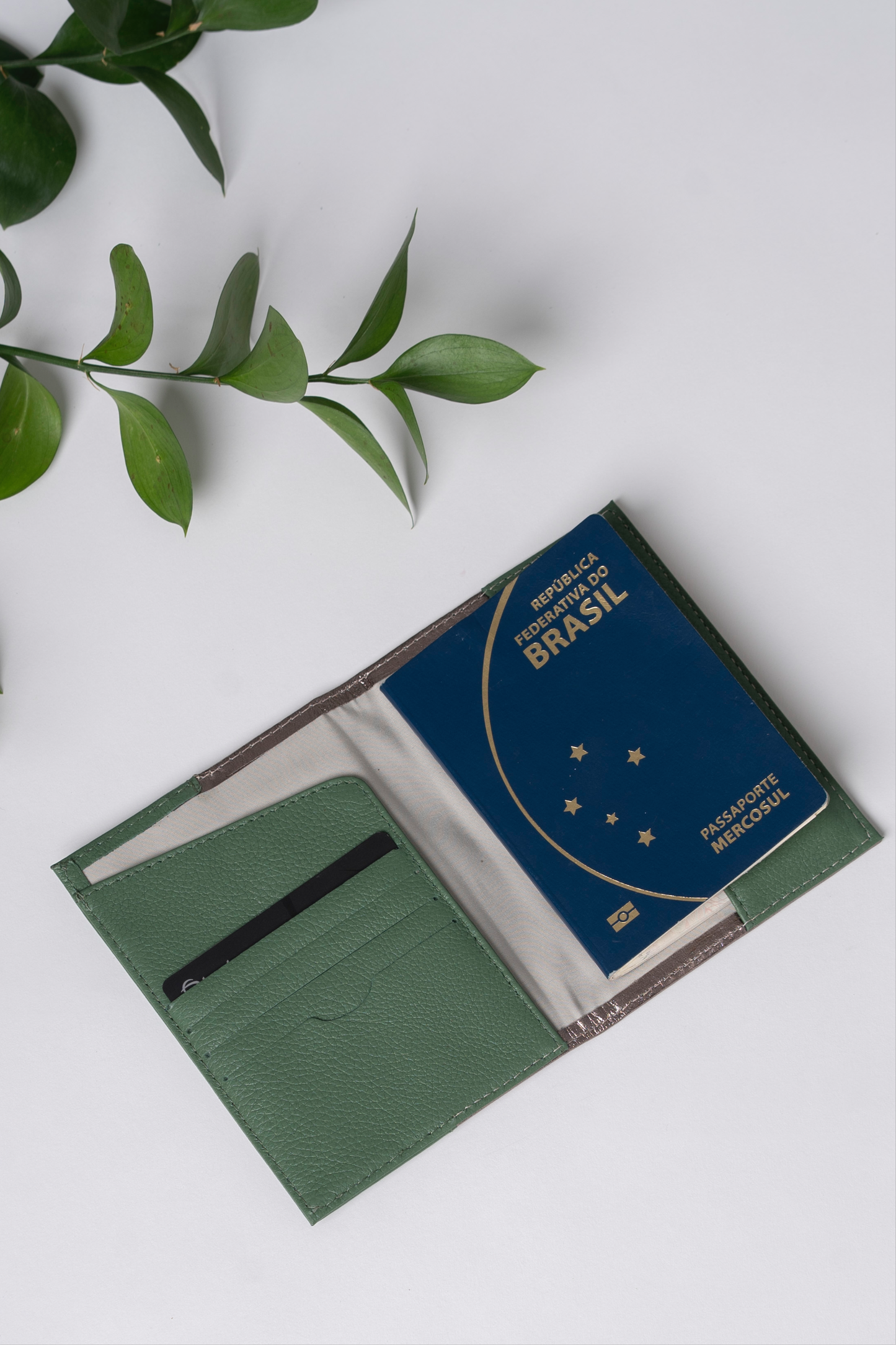Napoli Passport Holder Metallic Graphite / Forest