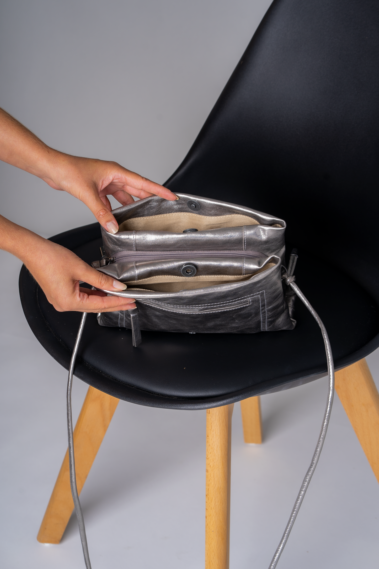 Cristina Metallic Graphite Bag