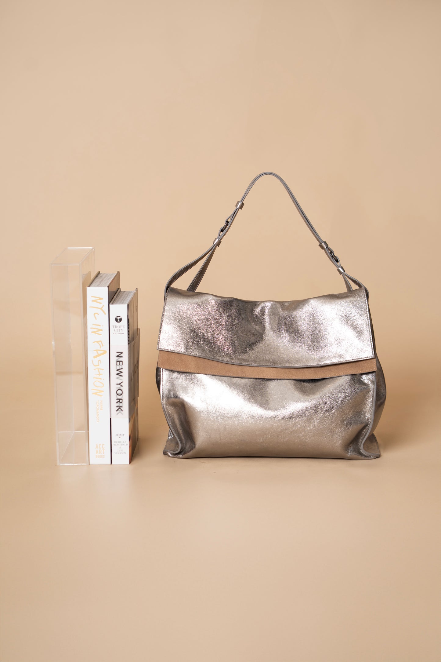 Bolsa Carmela Metalizado Grafite / Taupe