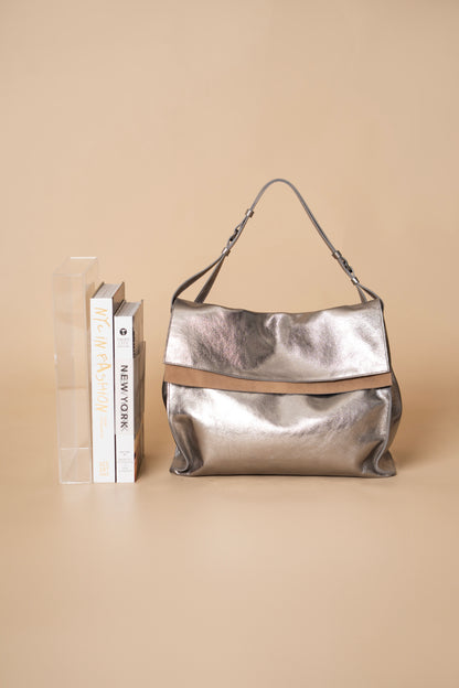 Bolsa Carmela Metalizado Grafite / Taupe