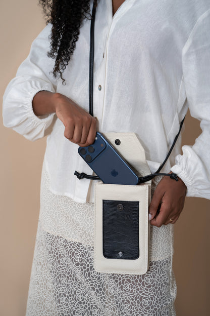 Porta Celular Riccione Off White / Lezard Preto