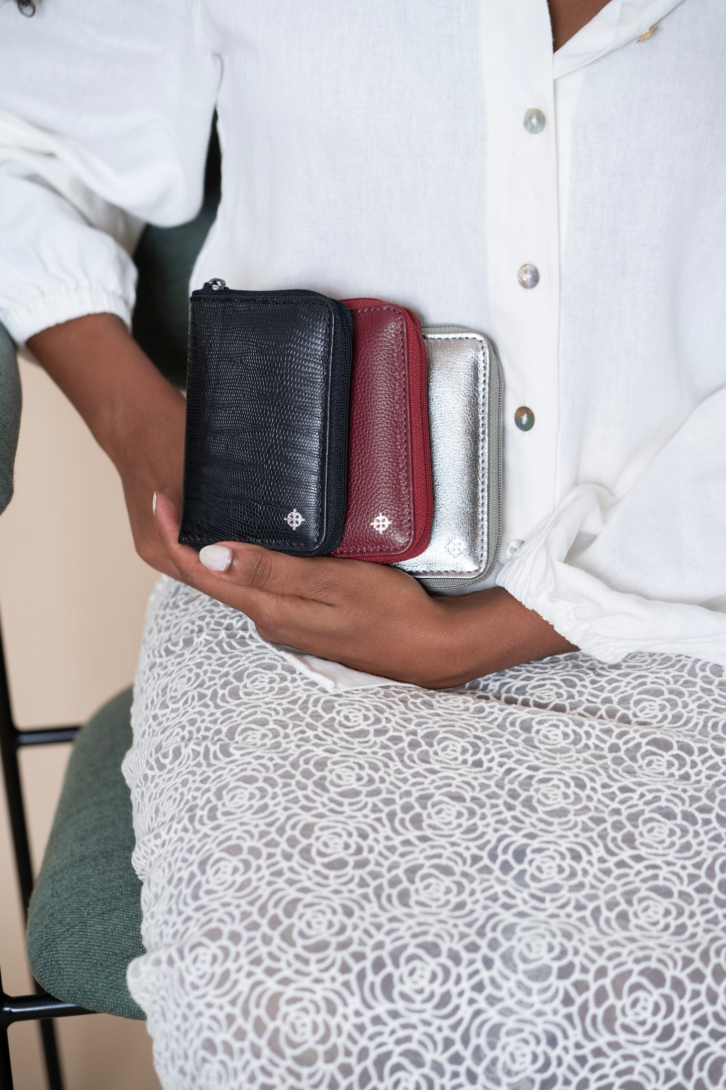 Carteira Cinqueterre Lezard Preto / Off White