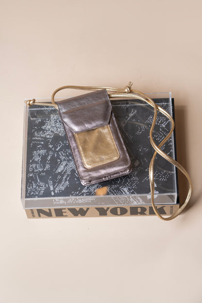 Porta Celular Riccione Metalizado Grafite / Ouro Light