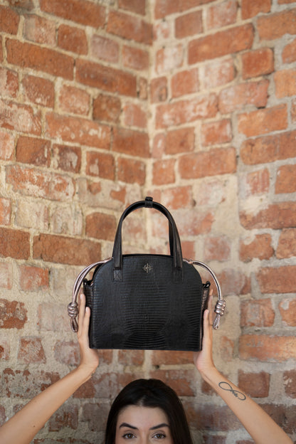 Bolsa Fiorella Lezard Preto / Metalizado Grafite