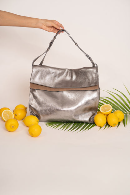 Bolsa Carmela Metalizado Grafite / Taupe