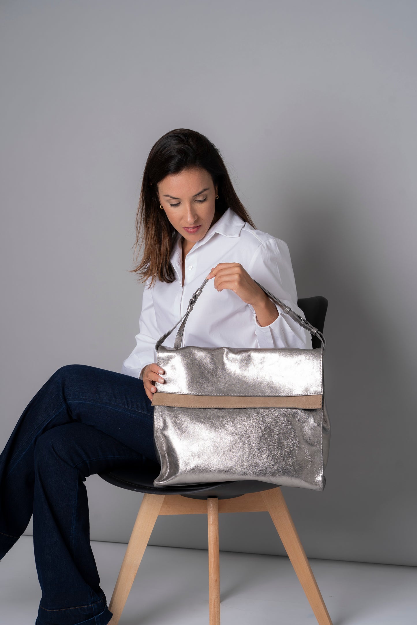 Carmela Metallic Graphite/Taupe Bag