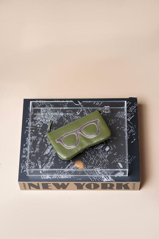 Porta Óculos Amalfi Verde Fícus. / Metalizado Grafite