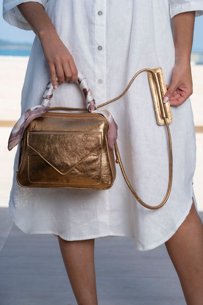 Bolsa Média Anna Metalizado Bronze