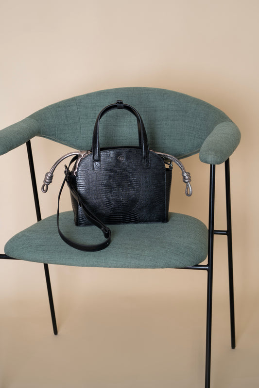 Bolsa Fiorella Lezard Preto / Metalizado Grafite