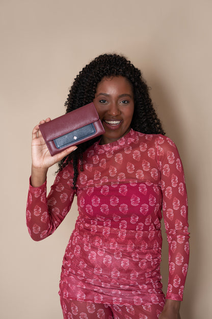 Carteira Pisa Vermelho Óxido / Azul Profundo