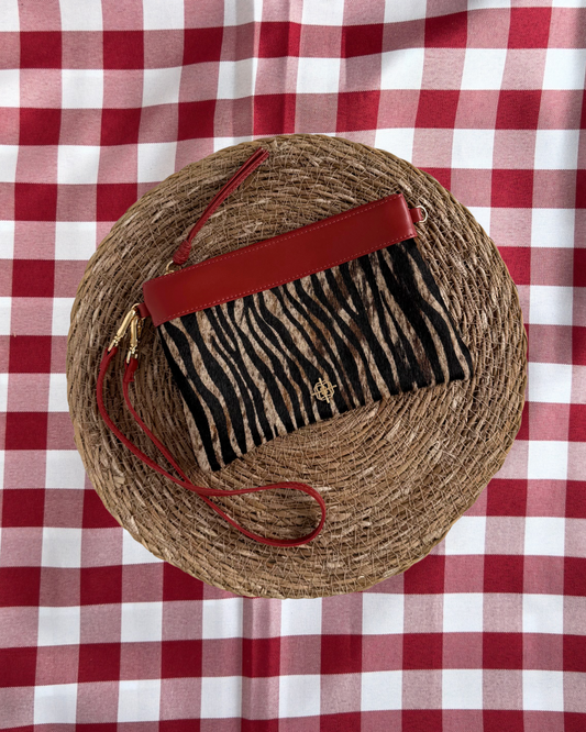 Bolsa Clutch Greta Pêlo Zebra / Rosso